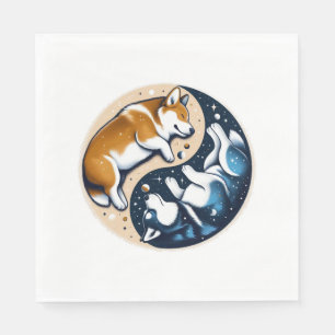 Corgi en Husky op ruimte Yin en Yang essentiële T- Servet