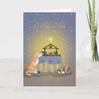 Corgi en kat met kerststal kerstkaart kaart