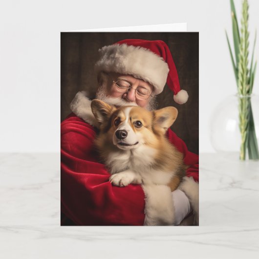 Corgi en Kerstman Feestdagen Kaart (Voorkant)