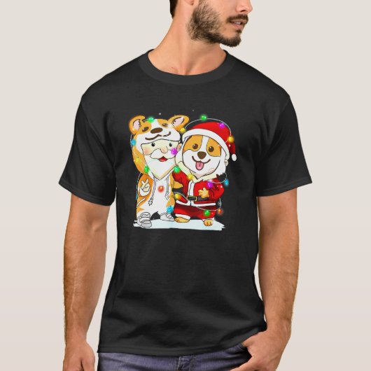 Corgi En Kerstman Kostuum Kerstfee Licht T-shirt (Voorkant)