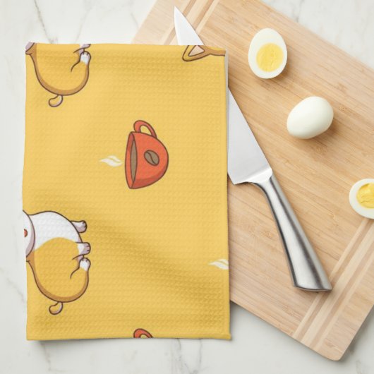 Corgi- en koffiepatroon theedoek (Quarter Fold)