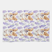 Corgi en lavendel bloemen patroon theedoek (Horizontaal)