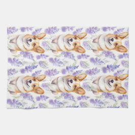 Corgi en lavendel bloemen patroon theedoek