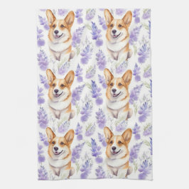 Corgi en lavendel bloemen patroon theedoek