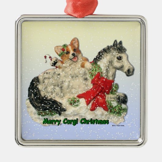 Corgi en Pony kerstversiering Metalen Ornament (Voorkant)