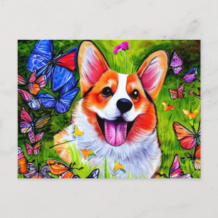 Corgi en vlinderkunst briefkaart