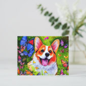 Corgi en vlinderkunst briefkaart (Staand voorkant)