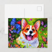 Corgi en vlinderkunst briefkaart (Voorkant / Achterkant)