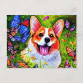Corgi en vlinderkunst briefkaart (Voorkant)