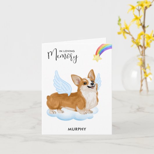 Corgi Engel Hond Gedenk Huisdier Verlies Condolean Kaart (Gele Bloem)