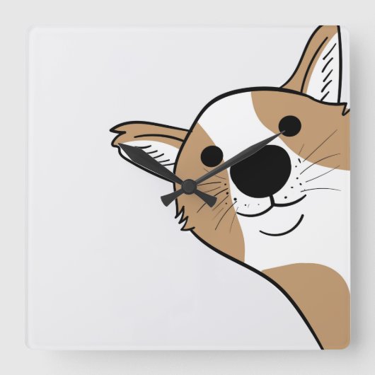 Corgi Face Vierkante Klok (Voorkant)