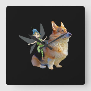 Corgi & Fairy - Funny Pembroke Welsh Corgi Vierkante Klok