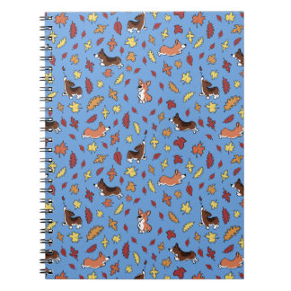 Corgi Fall Leaves Blue Plain Notebook Notitieboek