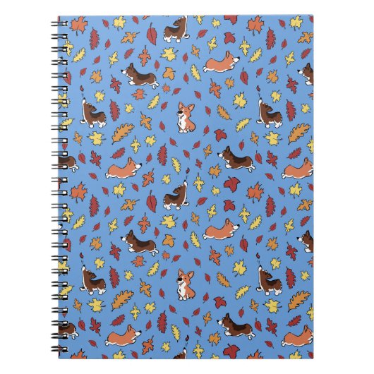 Corgi Fall Leaves Blue Plain Notebook Notitieboek (Voorkant)