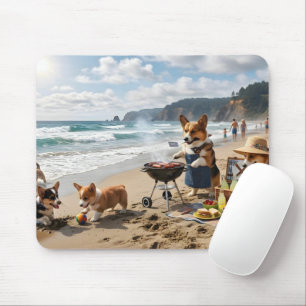 Corgi-familie op het strand muismat
