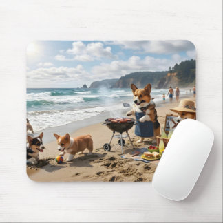 Corgi-familie op het strand muismat