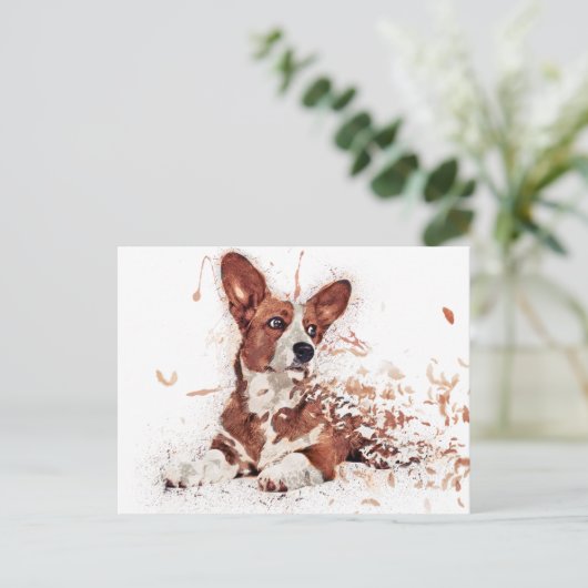 Corgi & Feather Art Briefkaart (Staand voorkant)