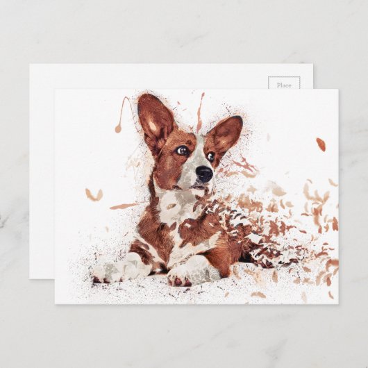 Corgi & Feather Art Briefkaart (Voorkant / Achterkant)