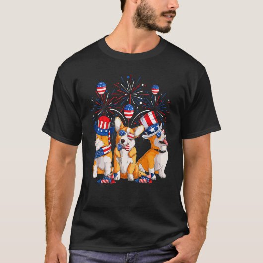 Corgi Firework Sunglasses America Dog 4th Of July  T-shirt (Voorkant)