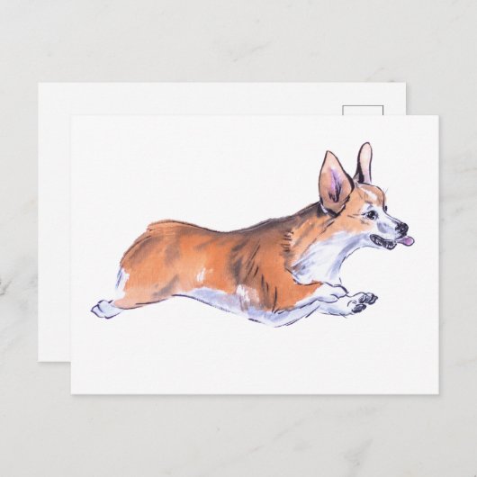 Corgi flight sumie schilderij briefkaart (Voorkant / Achterkant)