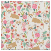 Corgi floral fabric - crème stof (Close Up)