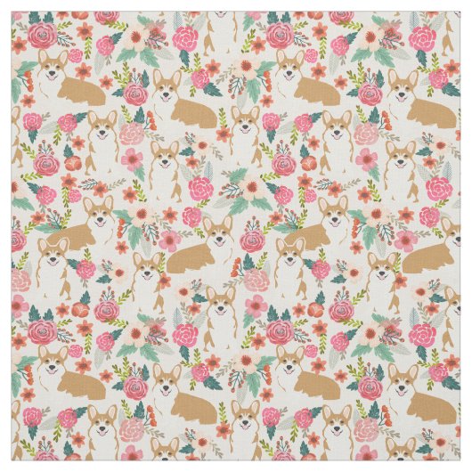 Corgi floral fabric - crème stof (Swatch)