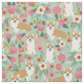 Corgi floral fabric - munt stof (Close Up)