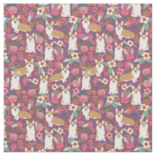 Corgi floral fabric - paars stof (Close Up)