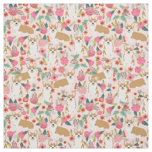 Corgi floral fabric - roze stof (Swatch)