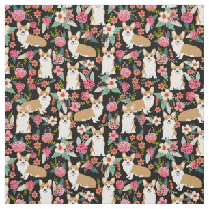 Corgi floral fabric - zwart stof
