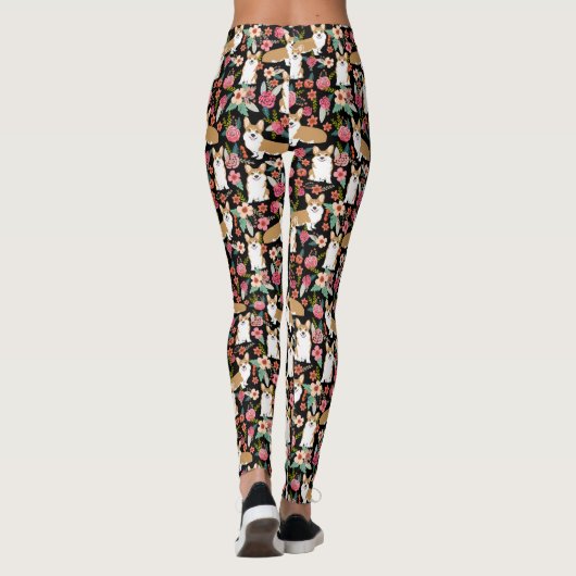 Corgi Floral leggings - zwart (Achterkant)