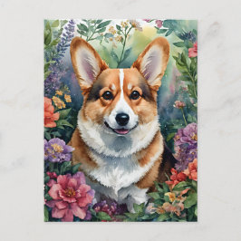 Corgi Floral Waterverf Portrait Briefkaart