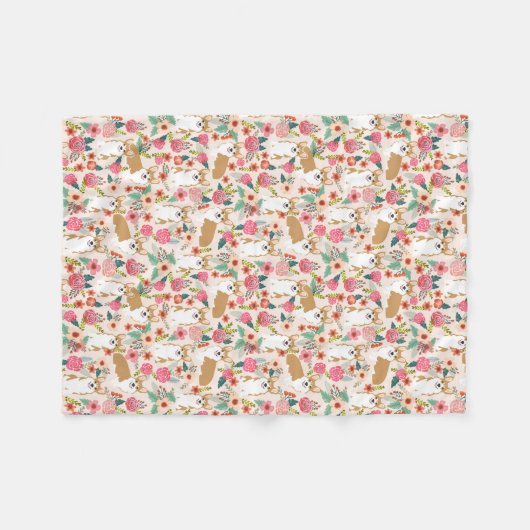 Corgi florals blanket - crème fleece deken (Voorkant (Horizontaal))