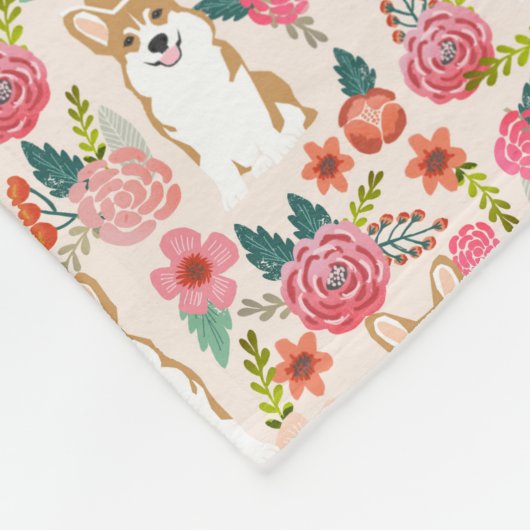 Corgi florals blanket - crème fleece deken (Hoek)