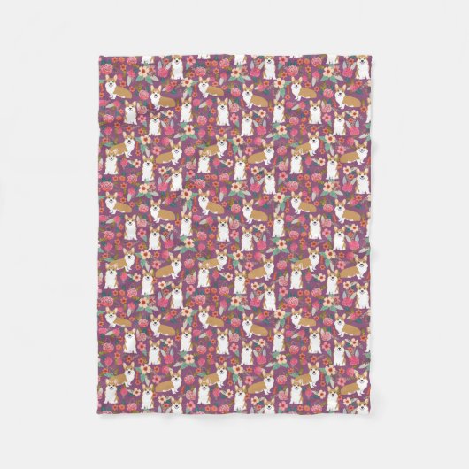 Corgi florals deken - paars (Voorkant)