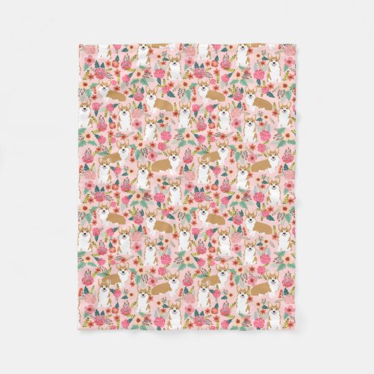 Corgi florals deken - roze (Voorkant)
