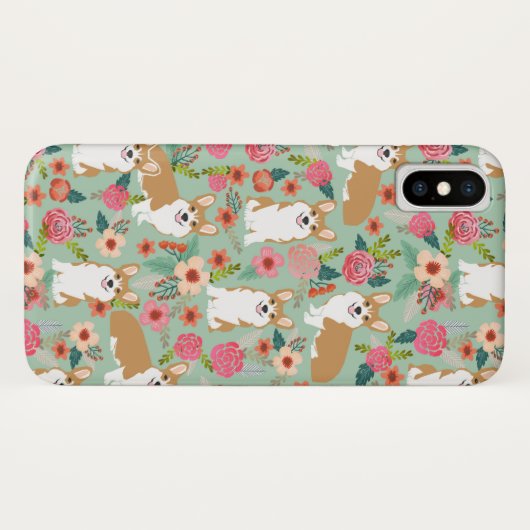 Corgi Florals i iPhone case - mint (Achterkant (horizontaal))