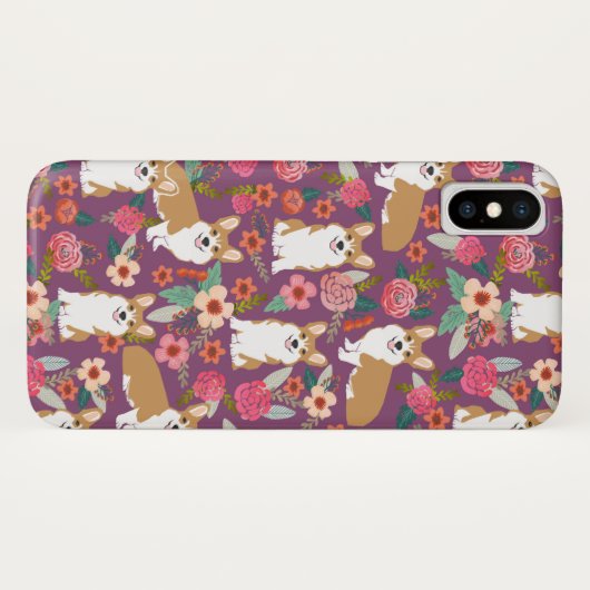 Corgi Florals i iPhone case - paars (Achterkant (horizontaal))