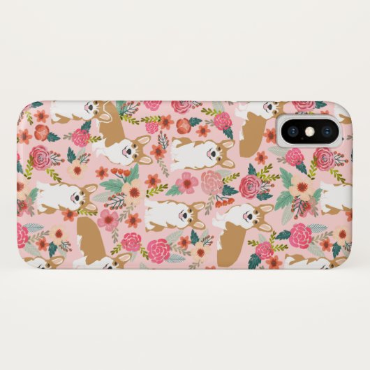Corgi Florals i iPhone case - roze (Achterkant (horizontaal))