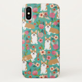 Corgi Florals i iPhone case - turquoise (Achterkant)