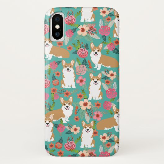 Corgi Florals i iPhone case - turquoise (Achterkant)
