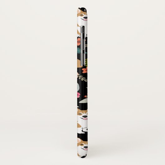 Corgi Florals i iPhone case - zwart (Achterkant/links)