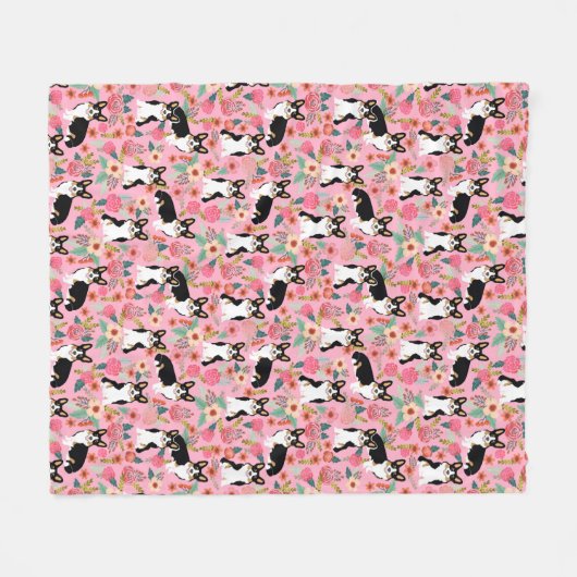 Corgi Florals roze Fleece Deken (Voorkant (Horizontaal))
