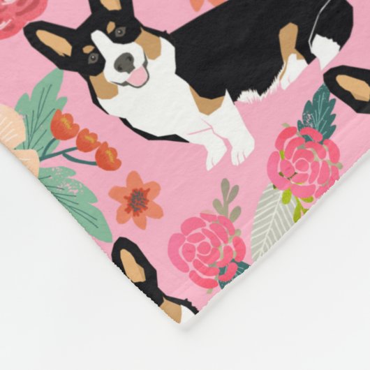 Corgi Florals roze Fleece Deken (Hoek)