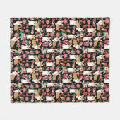 Corgi florals zwart fleece deken (Voorkant (Horizontaal))