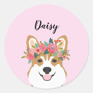 Corgi Flower Crown Custom name Ronde Sticker