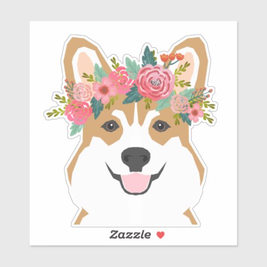 Corgi Flower Crown vinyl Sticker (Vel)