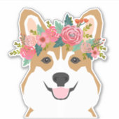 Corgi Flower Crown vinyl Sticker (Voorkant)