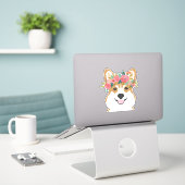Corgi Flower Crown vinyl Sticker (Laptop op bureau)