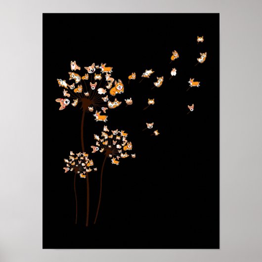 Corgi Flower Fly Dandelion Cute Hondenliefhebber Poster (Voorkant)